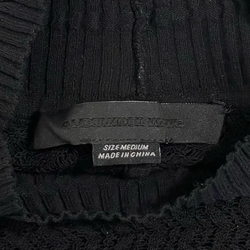 Alexander Wang Open Knit Mock Neck Sweater Top Cropped Slim Fit Black Medium